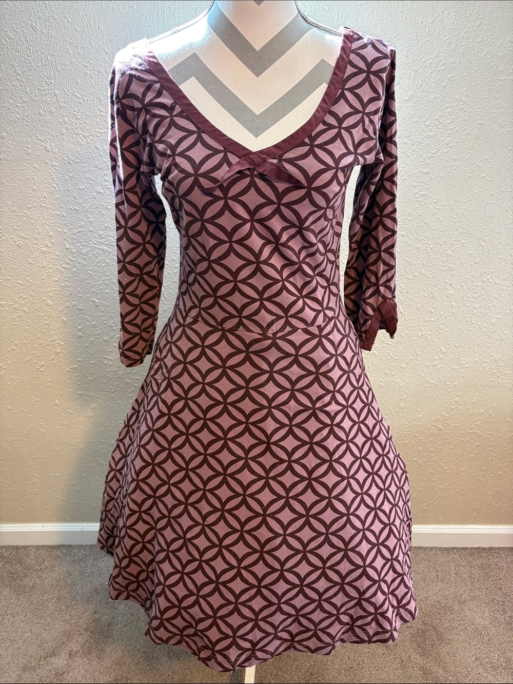 Effie’s Heart Maroon Geometric Fit & Flair L